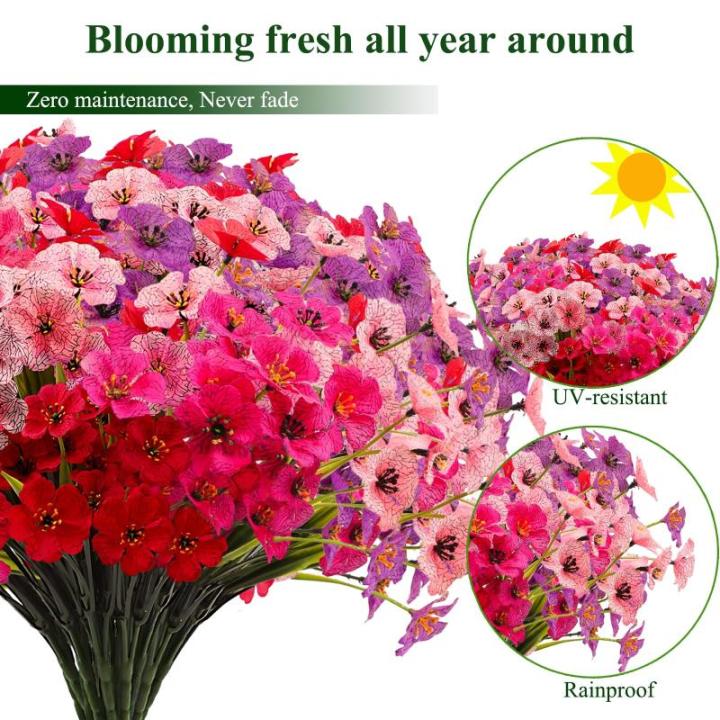 voor buiten, 16 bundels, , outdoor, balkonplanten, weerbestendig, plastic bloemen, net als echt, voor balkon, balkon, tuin, buiten, rood, roze, paars