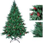 1,8 m kerstboom met dennenappels en bessen, PVC kunstmatige kerstboom met metalen standaard, kerstboom voor binnen en buiten, groen
