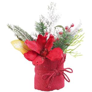 Decoratieve bloemen: kerststuk met bloemen, takken, bessen en kunstsneeuw, 27 cm (winterdecoratie, adventsstuk, kerstster)
