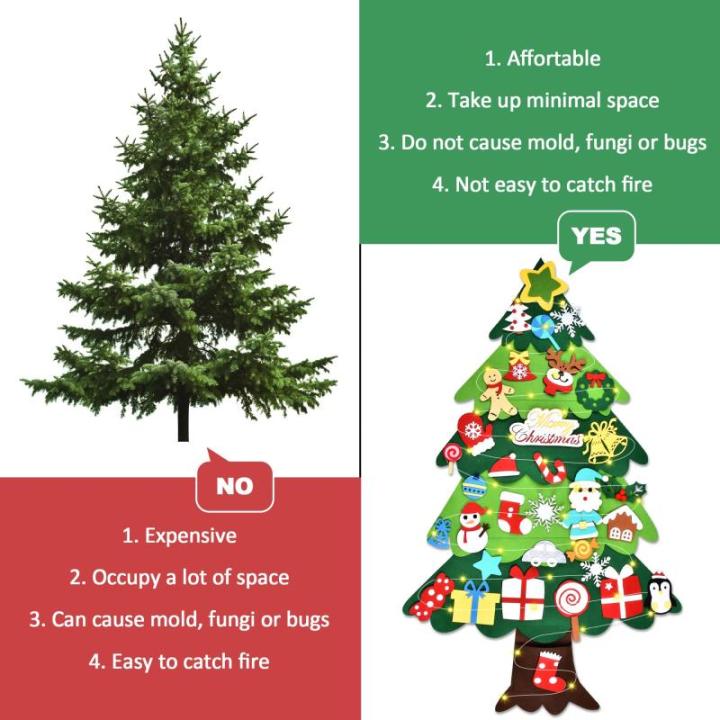 Vilten kerstboom voor kinderen, 3,3FT DIY muur opknoping kerstboom set, kinderen vilten kerstboom met 34 ornamenten en 5 m licht touw, ideaal voor thuis deur raam decoratie