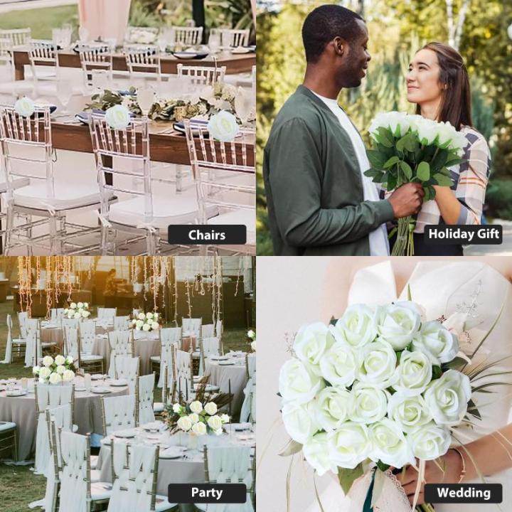 Kunstrozen, 15 stuks, kunstbloemen, net echt, lange stem, kunstrozen voor doe-het-zelf bruiloftsdecoratie, bruidsboeket, tuin, feest, hotel, kantoor, decoratie, rozen (wit)