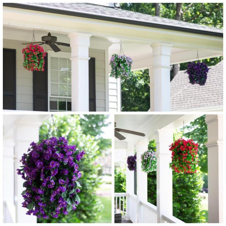 Kunstzijde hangende bloemen plantenmand voor lente zomer buiten buiten veranda decoratie, UV-bestendige nep nep wit ochtendglorie lange wijnstokken realistisch voor thuis balkon tu