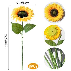 Kunstzonnebloemen, decoratie, 40 cm, enkele steel, kunstzonnebloemen, herfst, zijdebloemen, herfstbloemen, kunstbloemen, zonnebloem voor tafeldecoratie, bruiloft, woonkamer, 8 stuk