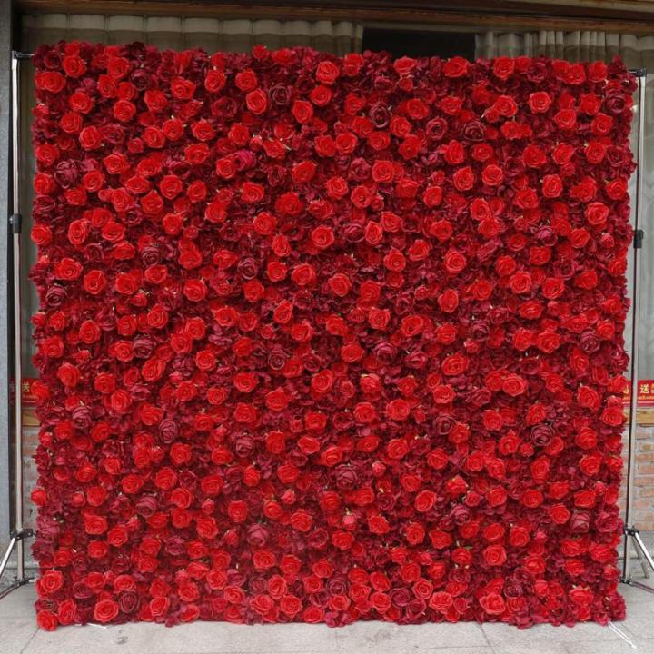 Kunstblumen-Rosenwand, Rote Hintergrundwand Mit Hoher Dichte, Seidenhortensien-Blumenpanel Für Fotohintergrund Home Party Hochzeitshintergrund(2 * 2m/6.5 * 6.5ft)