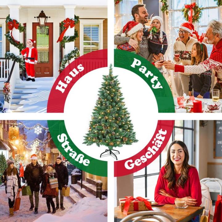 Kunstkerstboom met verlichting, sneeuweffect, led-dennenboom met metalen standaard, 250 lampen, pvc-kerstboom voor kerstdecoratie, 180 cm