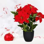 Poinsettia Kunstkerstster in zwarte pot, 55 cm, kunstbloem poinsettia in natuurgetrouwe replica, kerstbloem, decoratieve plant, zijdebloem, kunstplant, winterbloem met fluweelachti