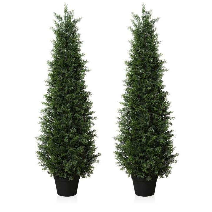 Kunstplant ceder 120 cm in pot, coniferen kunstmatig outdoor UV beschermd voor huis woonkamer tuin veranda decoratie (2 stuks)