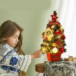 Mini Weihnachtsbaum 50CM Kleiner Weihnachtsbaum mit Beleuchtung, Weihnachten Deko Christbaum mit LED Lichterkette und Weihnachtskugel, Künstliche Weihnachtsbäume Geschmückt für