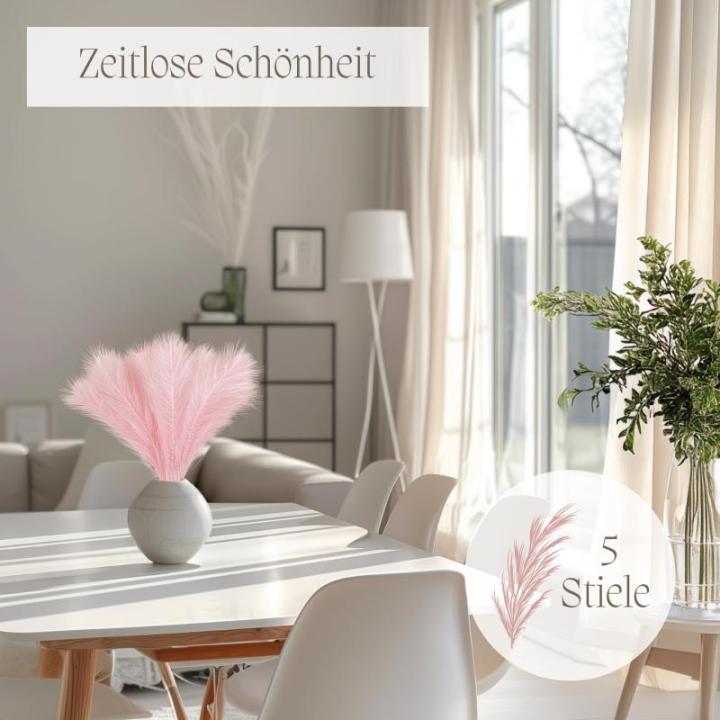 Kunstpampasgras, klein, kleur roze, 5 stelen, 55 cm lengte, kunstmatig pampasgras, woonkamer, droogbloemen voor slaapkamer, bruiloft, boho-decoratie
