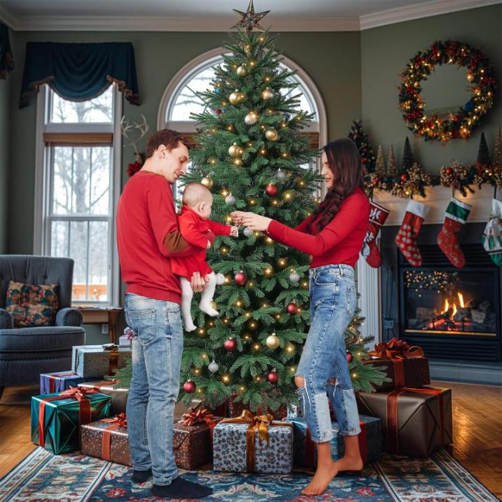 Kuro sagol Künstlicher Weihnachtsbaum Tannenbaum 150cm, Ø 80cm, 500 Spitzen, schwer entflammbar, realistischer Christbaum Tanne mit Ständer, innen außen