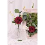 Kunstbloemen, rozen, 25 stuks, kunstrozen met steel, voor doe-het-zelf bruiloft, Valentijnsdag, Moederdag, babyshower, boeketten, bruid, woondecoratie, donkerrood