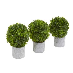 4340-S3 Künstliche Buchsbaumpflanze, Seidenpflanzen, 23 cm, Grün, 3 Stück