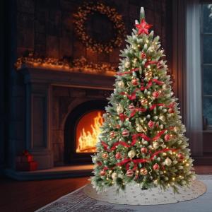 Wija Kerstboom met verlichting, kunstkerstboom met lichtketting, 350 warm wit licht en kunstsneeuwcoating, 850 takken en houten standaard, van PE-spuitgietwerk en pvc, 180 cm