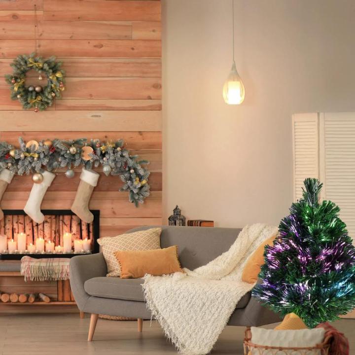 CASARIA Mini Kunstkerstboom 65cm Glasvezelverlichting Automatische Kleurverandering 9 Lichteffecten Nep Kerstboom Groen