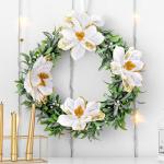 Künstliche Weihnachtssterne mit Glitzer, Samt, Magnolie, Blume, künstliche Weihnachtssterne, dekorative Blume für Weihnachtsbaumdekoration (weiß, gold), 16 Stück