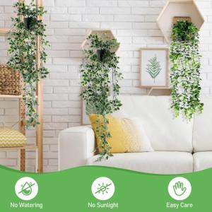 Kunstplant 3 stuks, , hangend met potten, , wijnstok, decoratie, woonkamer, hangend, plastic planten voor binnen en buiten, tuindecoratie (groen)