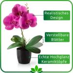 in pot (35 cm), set van 3 kunstorchideeën, kunstmatig afgestemde arrangement in hoogglans-keramische potten, decoratieve kunstorchideeën (rosé-arrangement)