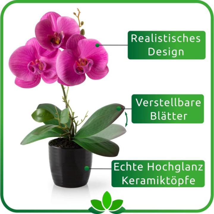in pot (35 cm), set van 3 kunstorchideeën, kunstmatig afgestemde arrangement in hoogglans-keramische potten, decoratieve kunstorchideeën (rosé-arrangement)