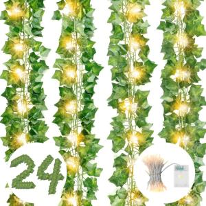 Kunstklimop, hangende slinger, 24 stuks, klimopslinger, kunstslinger met 10 m, 100 leds, 168 meter, klimopbosch, kunstplant, slinger voor bruiloft, keuken, tuin, feest, wanddecorat