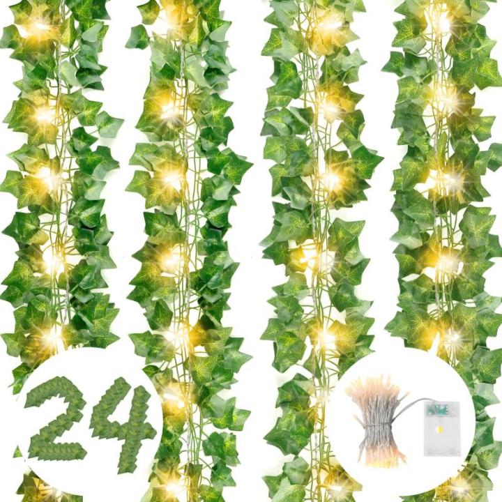 Kunstklimop, hangende slinger, 24 stuks, klimopslinger, kunstslinger met 10 m, 100 leds, 168 meter, klimopbosch, kunstplant, slinger voor bruiloft, keuken, tuin, feest, wanddecorat