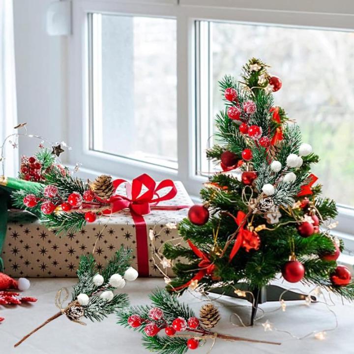 Kunstbessen, 10 stuks decoratieve takken met bessen, kerstbessen, bessenprikkers, hulstbessentakken, kerstbessenstelen, voor kerstboom, krans, arrangement, woondecoratie, wit