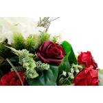 Grabaufleger aus künstlichen Textil Seidenblumen Rosen länglich 80cm groß XXL Friedhofsgesteck für Totensonntag Beerdigung wie Echt (Rot)