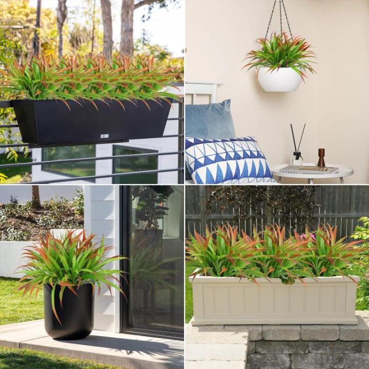 , 6 stuks, 40 cm, gras, , herfst, kunststof planten, binnen en buiten, uv-bestendig, groen kunstgras voor thuis, raam, tuin, terras, pad, veranda, decoratie