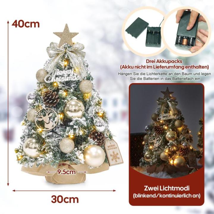 Mini-kerstboom kleine kerstboom met verlichting, led-tafel, kerstboom, klein, kunstmatig versierd, voor kerstdecoratie (40 cm, champagne-goud)