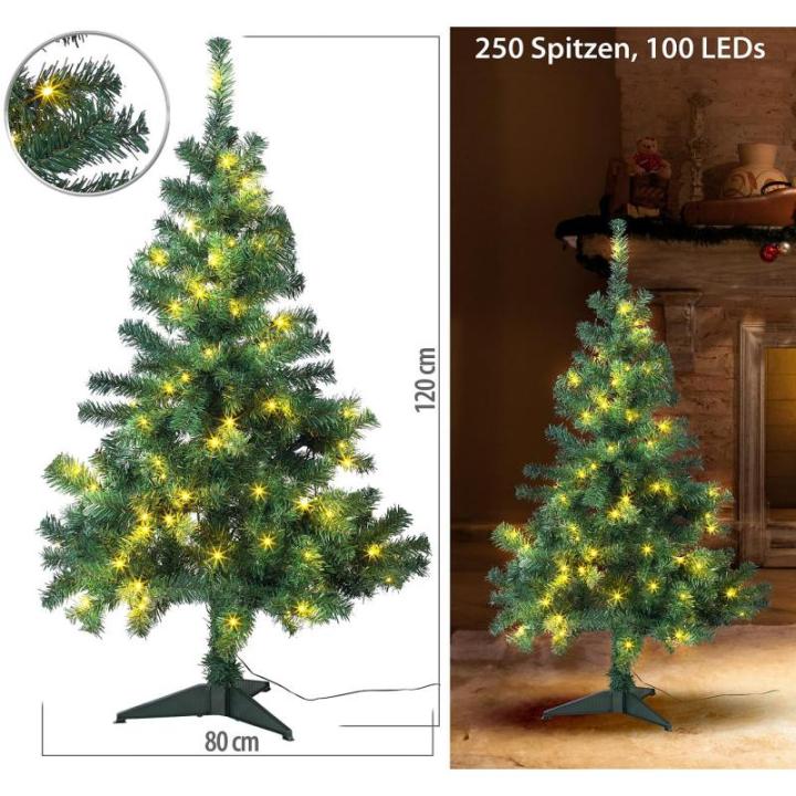 Kerstboom verlichting: kerstboom met vloerstandaard, 120 cm, 250 takpunten, 100 leds (kunstkerstboom led)