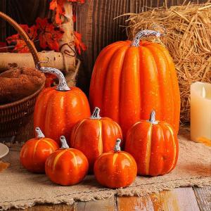 7 Stück Kürbisse, Thanksgiving-Kürbis-Dekorationen, Verschiedene Größen, künstliche Schaumstoff-Ernte-Herbst-Dekoration, künstliche Kürbisse, Dekorationen für den Innenber