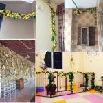 Set van 2 hangende zonnebloemslingers, kunstmatige zonnebloemslinger, zijden zonnebloemrank, hangende slinger met groene bladeren, nepbloemstuk voor bruiloftsfeest, woondecoratie
