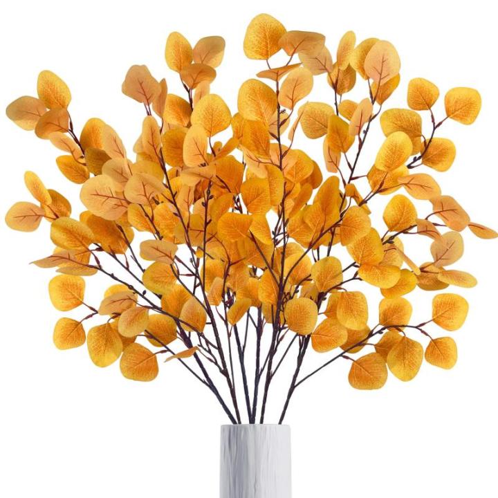 6 eucalyptus decoratieve kunstherfstbladeren takken, kunstbloemen herfstbloemen herfstbloemen kunstbladeren, herfsttakken herfstbladeren decoratieve takken geel voor herfstdecorati
