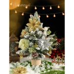 Kunstkerststerren, zijden bloemen, kunstrozen met stelen voor bruiloft, bruidsboeketten, tafeldecoratie, kerstdecoratie (goud, zilver en lichtgroen)