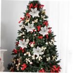 12St Doppelschicht kleine Weihnachtsblume DIY weihnachtshandwerk Christbaumschmuck Ornamente weihnachtsdeko künstliche blüten Weihnachtsbaum Party-Requisiten Plastik Silver