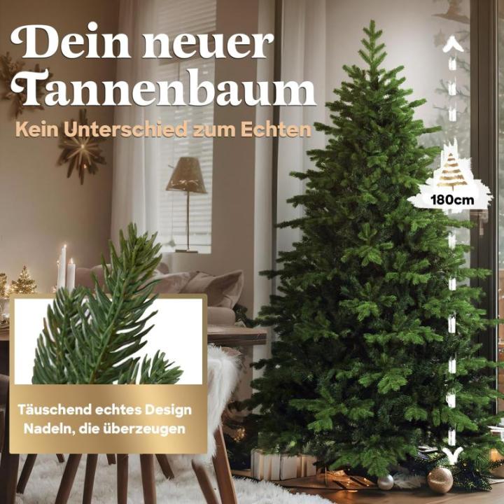 Kunstkerstboom, 180 cm, inclusief metalen standaard, natuurgetrouw met dichte takken, kunstkerstboom voor binnen en buiten, kunstkerstboom
