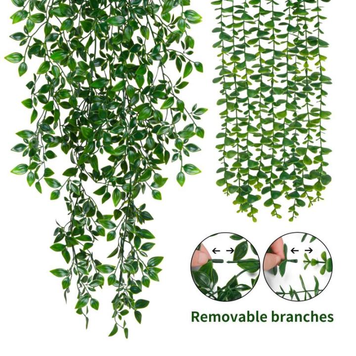 Hangende kunstplant in pot, 3 stuks hangplanten, , wijnstok, eucalyptus, tot 80 cm lang, plastic planten, decoratie, groene planten voor binnen en buiten, keuken, kamer, muur,