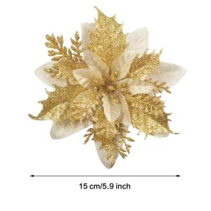 GL-Turelfies 12 STK. Glitzer Weihnachtsblumen (15cm/5,9'') mit 12 STK. Clips Künstliche Weihnachtsstern Blumen Weihnachtsbaum Blumenschmuck Weihnachtsbaum Ornamente (Gold)