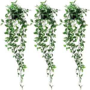 3 x kunstmatige potplanten, groene hangplant voor binnen en buiten, hangende slingers voor bruiloft, tuin, hangmanden, wanddecoratie