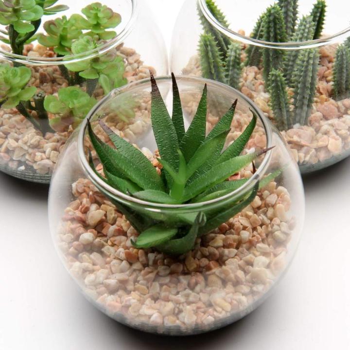Kunstplant kunstmatige vetplant kamerplant decoratieve woonkamer, badkamer decoratieve plant vetplant, hoogte 8 cm, in glazen pot, set van 3