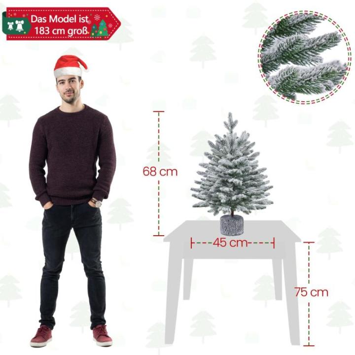 68 cm mini-kunstkerstboom met sneeuw, ingepot dennenboom met 35 leds in warm wit en 262 takpunten, met sneeuw bedekte bevlokte kleine kerstboom