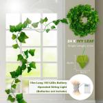 Kunstklimop, hangende slinger, 24 stuks, klimopslinger, kunstslinger met 10 m, 100 leds, 168 meter, klimopbosch, kunstplant, slinger voor bruiloft, keuken, tuin, feest, wanddecorat