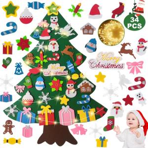 Doe-het-zelf vilten kerstboomset voor kinderen, kerstdecoratie met afneembare hangende ornamenten, voor huis/deur/wanddecoratie