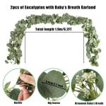 2 Pack Kunstmatige Eucalyptus Wijnstok met Baby's Adem Bloemen 6.2FT Nep Zijde Eucalyptus Bladeren Groene Slinger Opknoping Planten Wijnstok voor Bruiloft Achtergrond Boog Party Ta