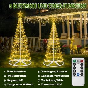 Kerstboom, metaal, grote kegelvorm, 250 leds, lichtboom, 8 modi, timer, waterdicht, kerstverlichting, buitenverlichting, kerstverlichting voor tuin, balkon, kerstdecoratie buiten, 