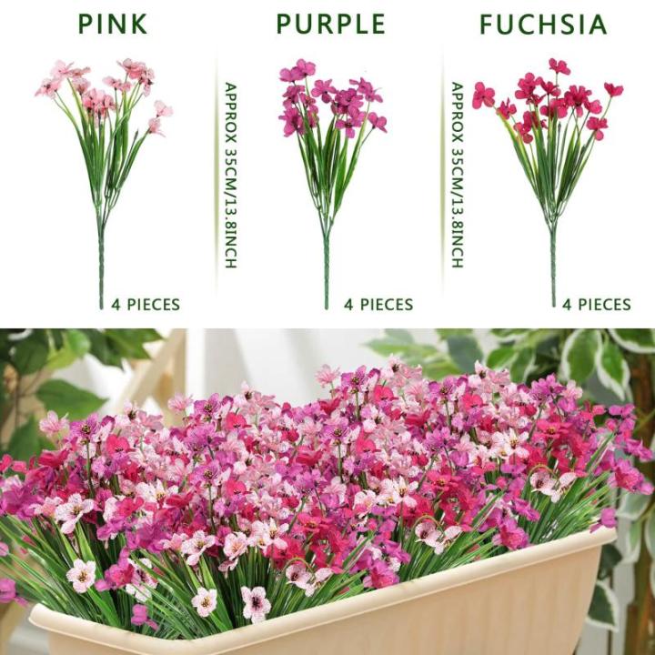 12Pcs Outdoor Nep Planten UV Bestand Plastic Faux Bloemen Planten Bloemen Bulk Voor Indoor Outdoor Opknoping Planter Tuin Venster Doos Thuis Bruiloft Decor