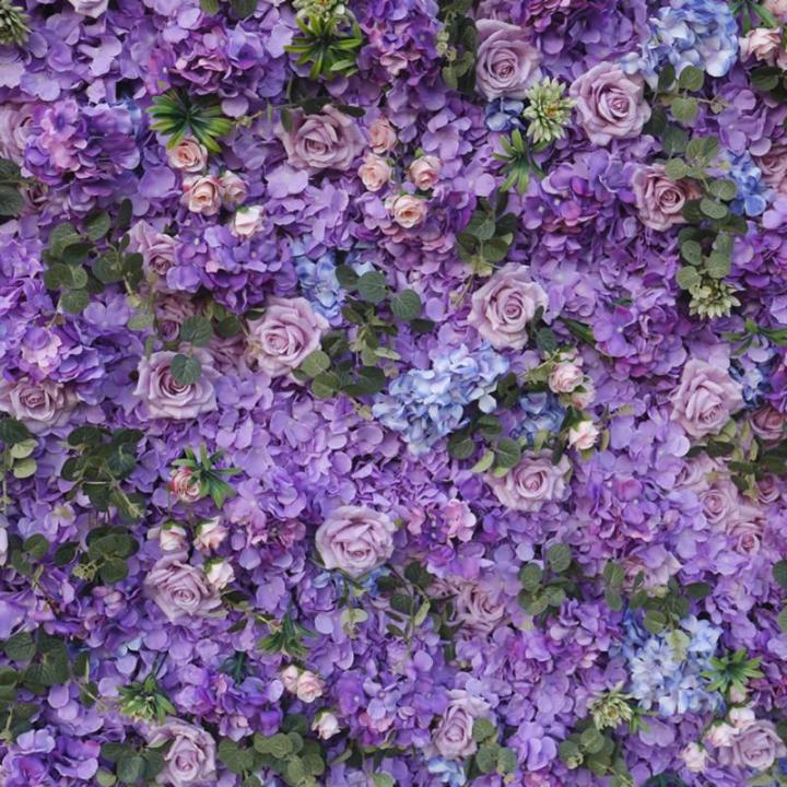 Lila Stoff Hintergrund Blumenwand Simulation Blumenhintergrundwand, Künstliche Wand Blumen Hintergrund 3D Seide Hortensien Blumen Panel Für Foto Hintergrund Home Party Hochzeit H