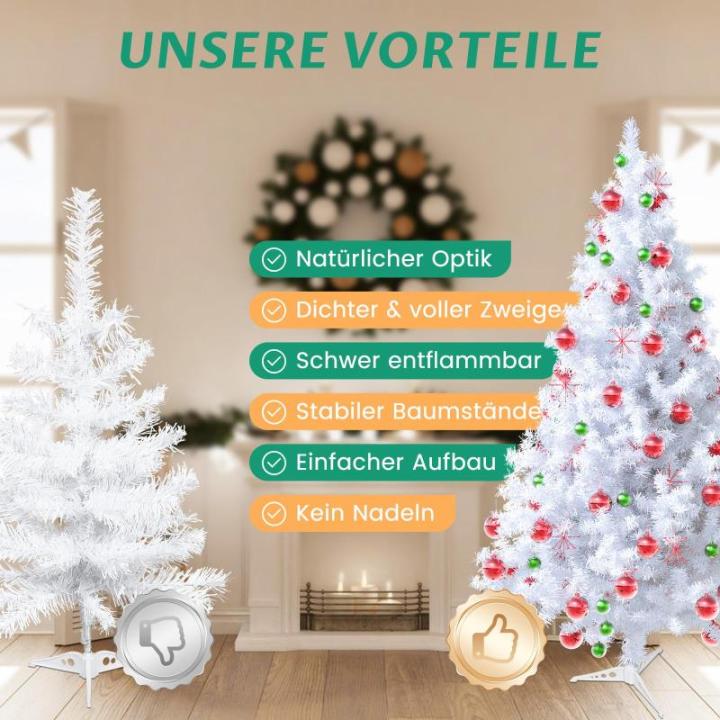 Kunstkerstboom in winterlook, onberispelijke witte naaldjurk, kunstkerstboom met 500 buigbare pvc-punten en metalen standaard, opvouwbare dennenboom voor eenvoudige montage, hoogte