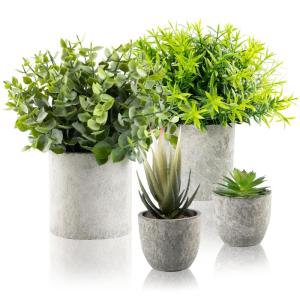 4 stuks , mini-kunstplant als echte eucalyptus, rozemarijn, vetplanten, voor tafeldecoratie keuken, huis, balkon, kantoor, bureau, binnendecoratie