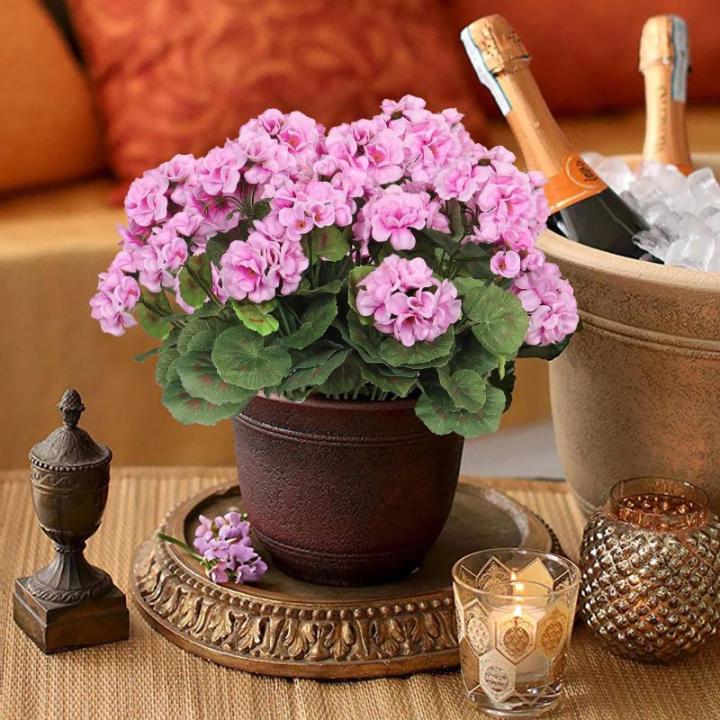, 3 bundels voor buiten en binnen, namaakgeranium, zijden bloemen, decoratie, , uv-bestendig, geraniumstruik voor hangende tuin, veranda, raam, box, decoratie,