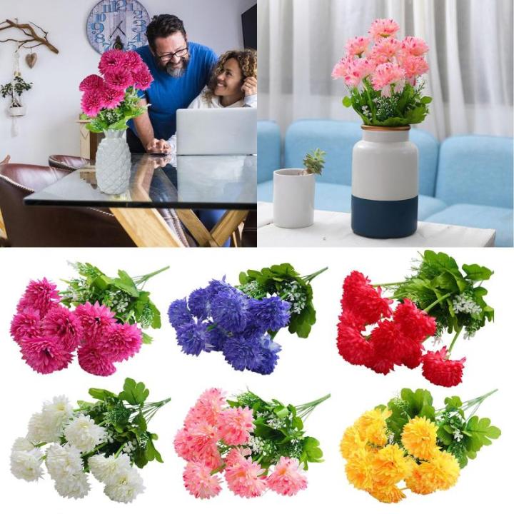 Kunstblumen Künstliche Pompon-Chrysantheme Kunstblumen Innen Heißes Rosa Seidenblumen Dekoration für Draußen Garten Outdoor Balkon